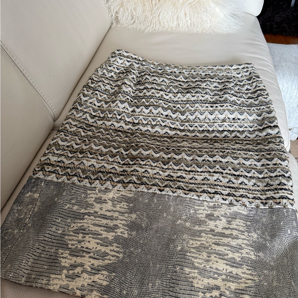 Tory Burch Tweed and Leather Pencil Skirt